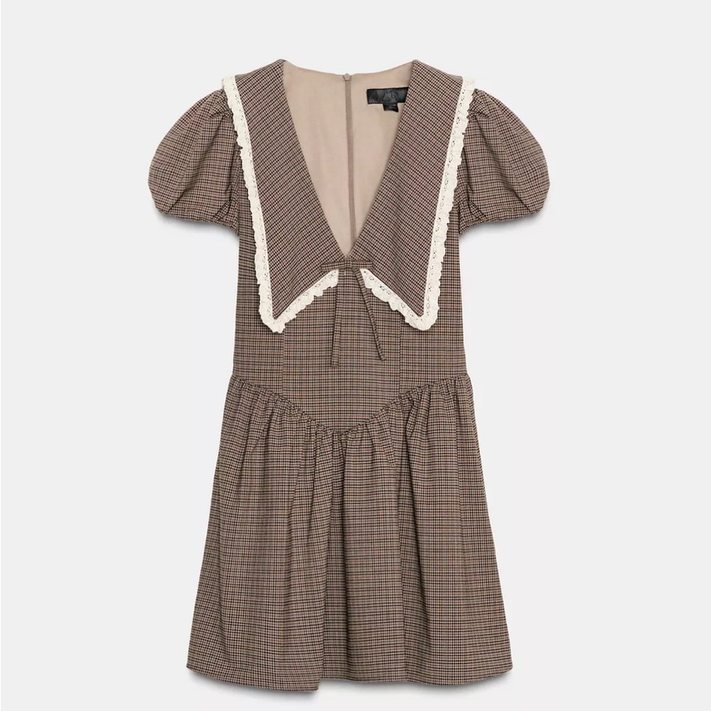 NWT ZARA PLAID PETER PAN COLLAR DRESS SIZE XS